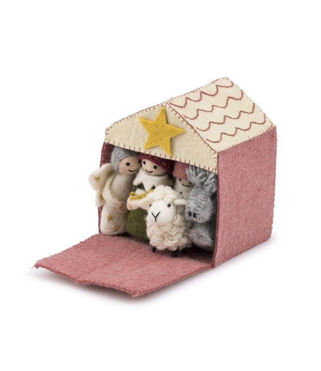 Felt nativity set pink- cyclamen 12-pieces - H 15x12 cm