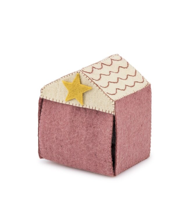 Vilten kerststal 12-delig met stal - roze-cyclaam - 15cm