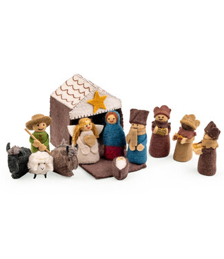 SjaalmetVerhaal Vilten kerststal 12-delig met stal - kleur 15cm