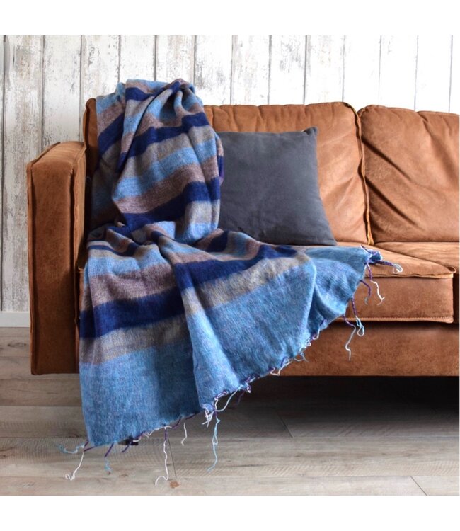 Plaid 240 x 120 cm katoen (wol-look) denimblauw-donkerblauw
