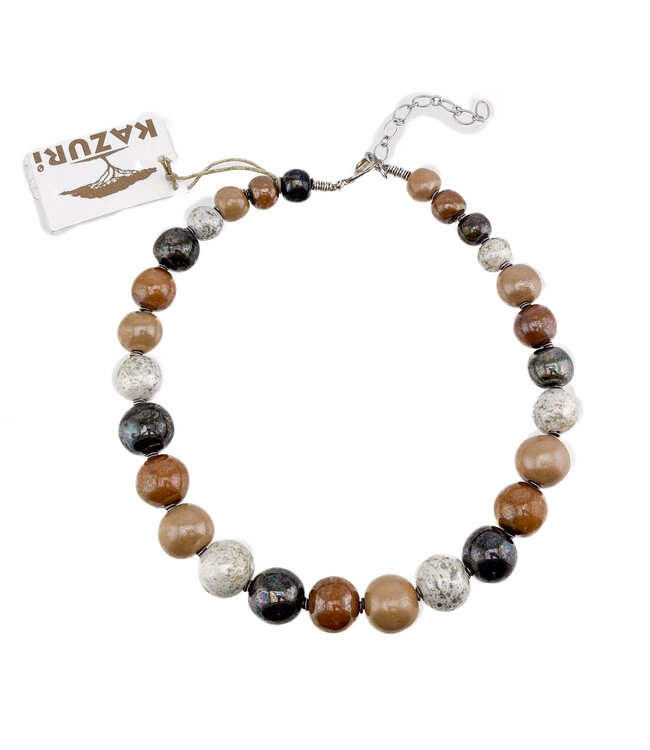 Kazuri ketting keramiek - petit Tango - Everyday - bruin beige henna