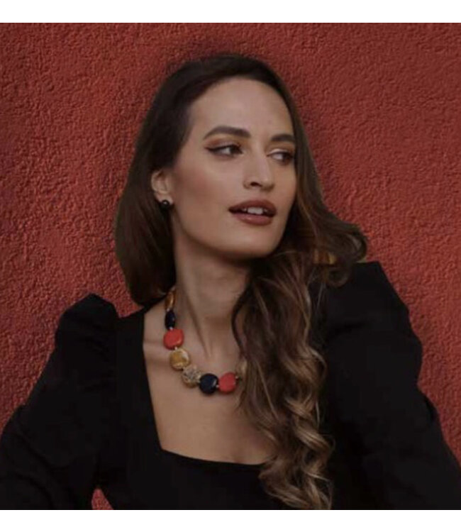 Ketting Kazuri Pitapat | Pure - grijs - beige-wit