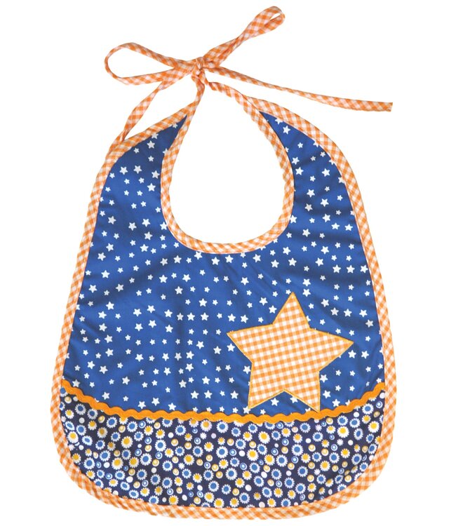 Baby bib round cotton blue - yellow with star