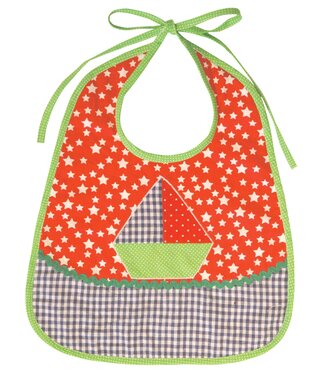 GlobalAffairs Baby bib round cotton red-white-blue with sailing boat