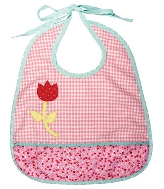 Limo basics Baby bib round cotton pink-white checkered with tulip