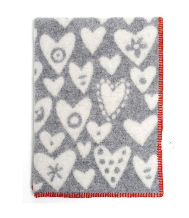 Wiegdeken eco wol hartjes grijs-ecru 65x90 cm