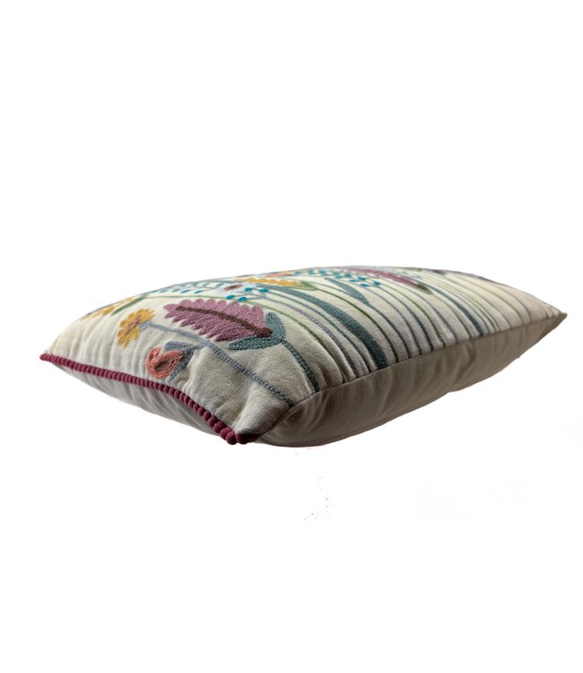 Pillow velour with crochet flower garden- 35 x 50 cm - ivory