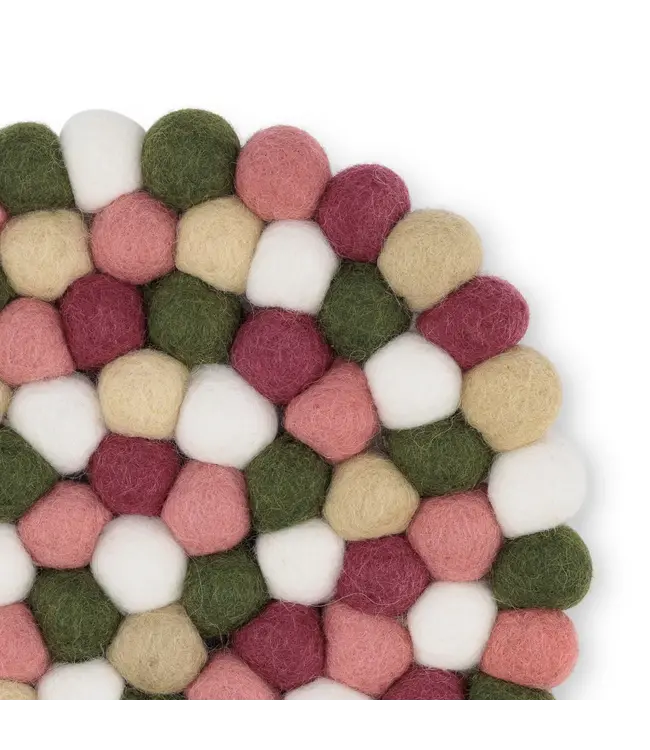 Vilten onderzetter rond Mistletoe Dreams - roze groen D20cm