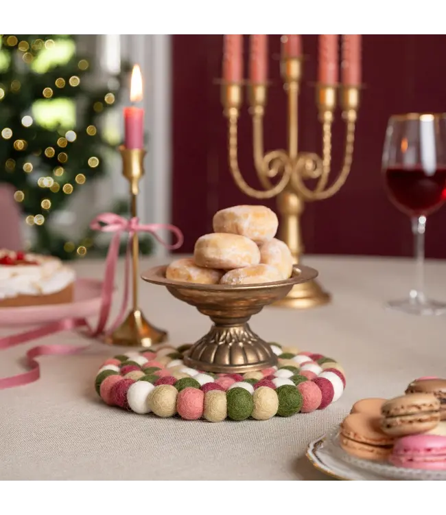 Felt coaster round coaster - Mistletoe Dreams -pink-green 20cm