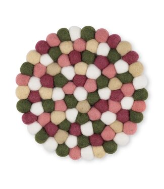 SjaalmetVerhaal Vilten onderzetter rond Mistletoe Dreams - roze groen D20cm
