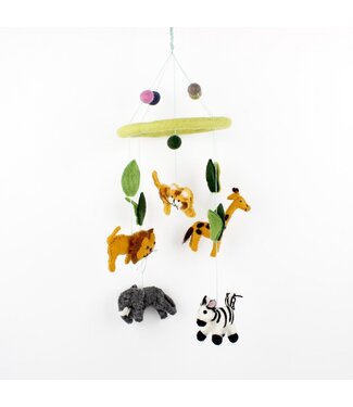 SjaalmetVerhaal Vilten mobiel met 5 jungle dieren- H 50 x D19 cm