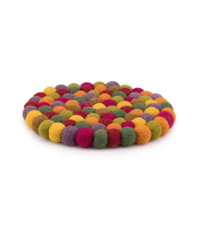 Felt coaster round Indian Summer D 20 cm - red, green, purple