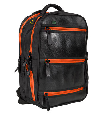Ecowings Rugtas rubber zwart H45xB33cm met oranje ritsen