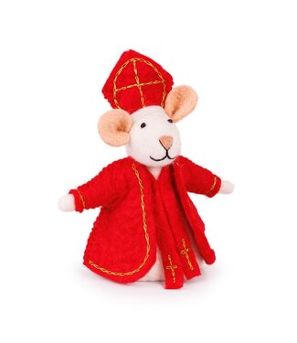 SjaalmetVerhaal Vilten Sinterklaas muis 18 cm