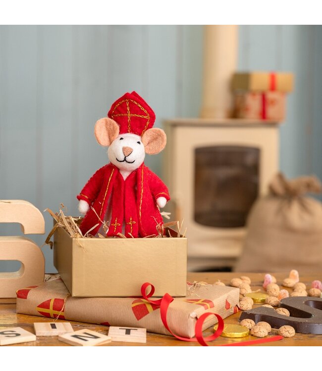 Vilten Sinterklaas muis 20 cm