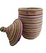 Straw basket with lid traditional shape with grips -multi stripes H40/55cm