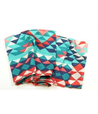 FairForward Sjaal fijne zijde - grafisch design - rood-groen-blauw 50x180cm