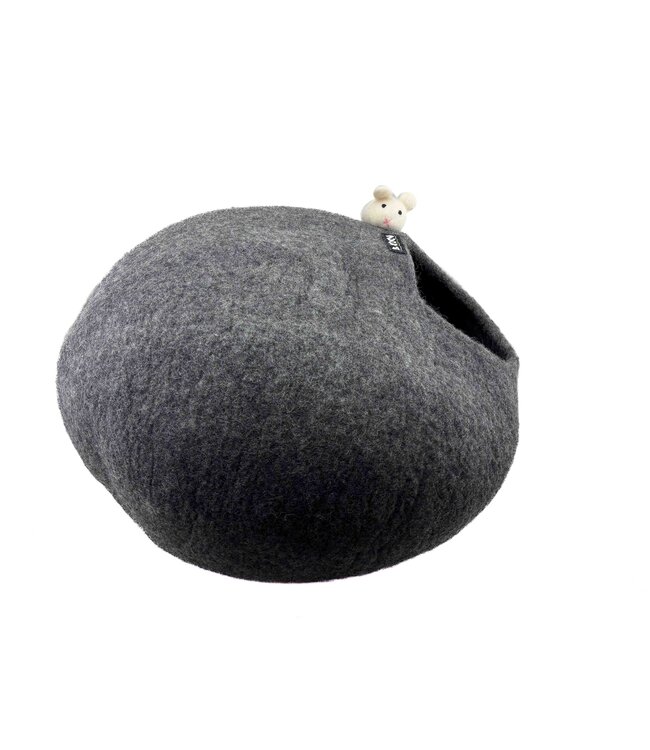 Felt Catcave dark grey with white mouse - D45xH30cm