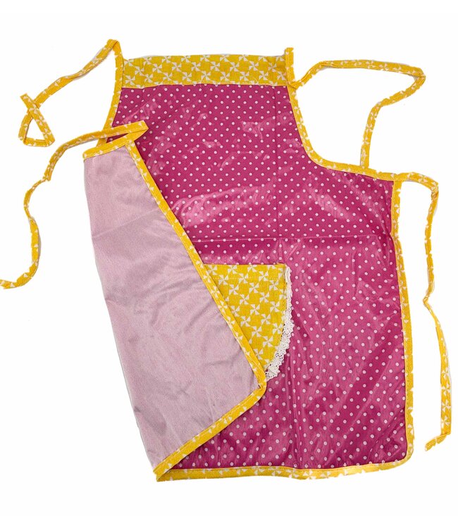 Apron plastic fuchsia with white dots