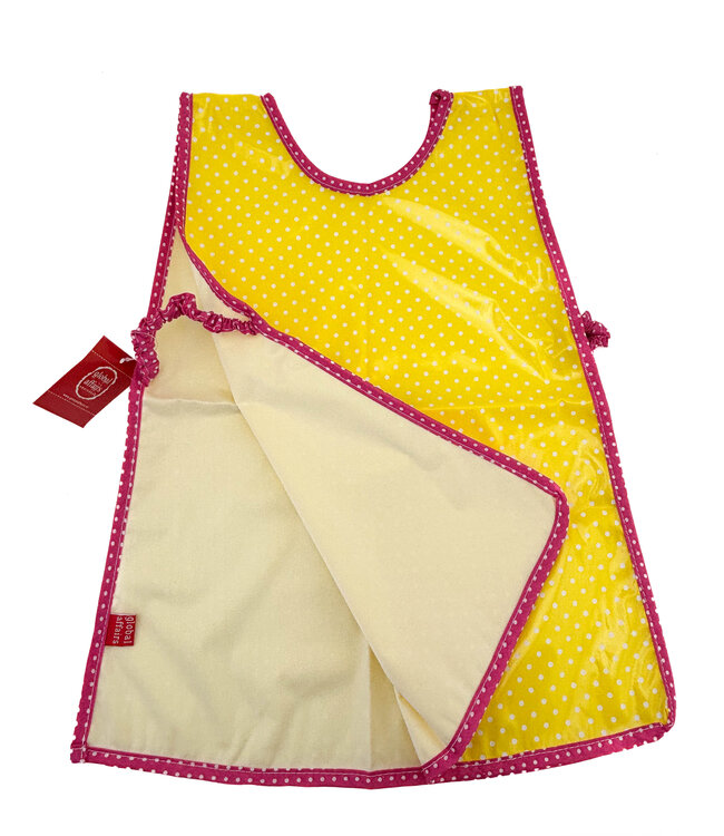 Painting apron plastic yellow with dots 44x35cm