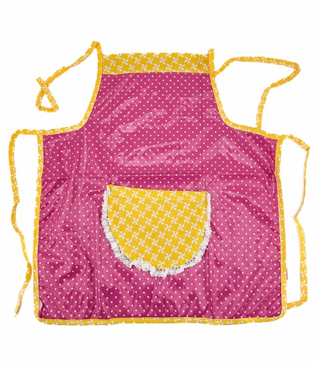 Apron plastic fuchsia with white dots