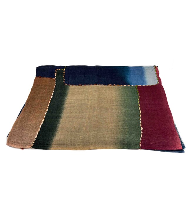 Shawl wool - multicolour - blue green red and beige 190x140cm