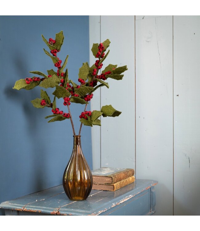 Vilten tak Holly Berry - groene hulst - 50 cm