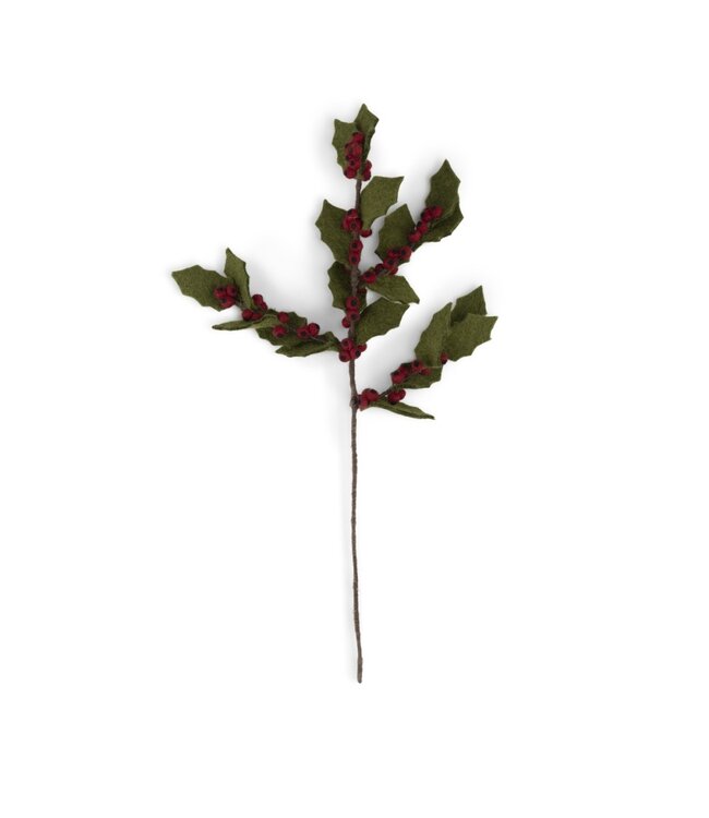 Vilten tak Holly Berry - groene hulst - 50 cm