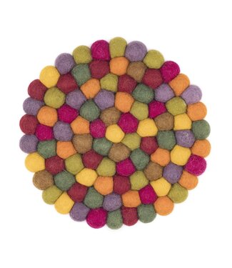 SjaalmetVerhaal Felt coaster round - Indian Summer - D 20 cm - red, green, purple