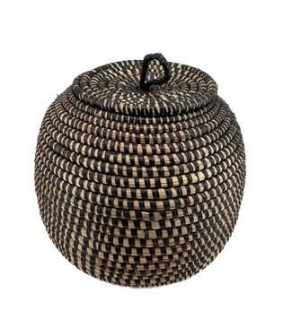 Teranga Rieten mandje met deksel - korf 22x24cm - zwart