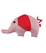 GlobalAffairs Olifant knuffel rammelaar stof 23x13cm roze-rood-bloemetjes