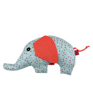 GlobalAffairs Olifant knuffel rammelaar stof 23x13cm blauw-oranje sterretjes