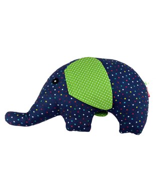 Global Affairs Olifant knuffel rammelaar stof 23x13cm donkerblauw-groen sterretjes