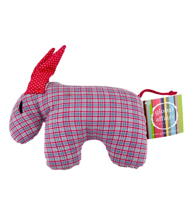 Donkey cuddle toy rattle blue red cotton - 19x12cm