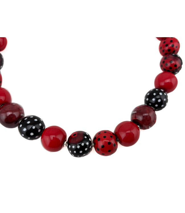 Kazuri ceramic necklace petit Tango - Pure red and black