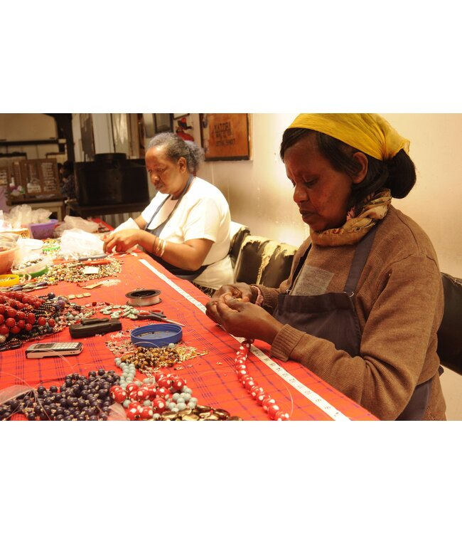 Kazuri ketting keramiek - petit Tango Pure - bruin beige stippen