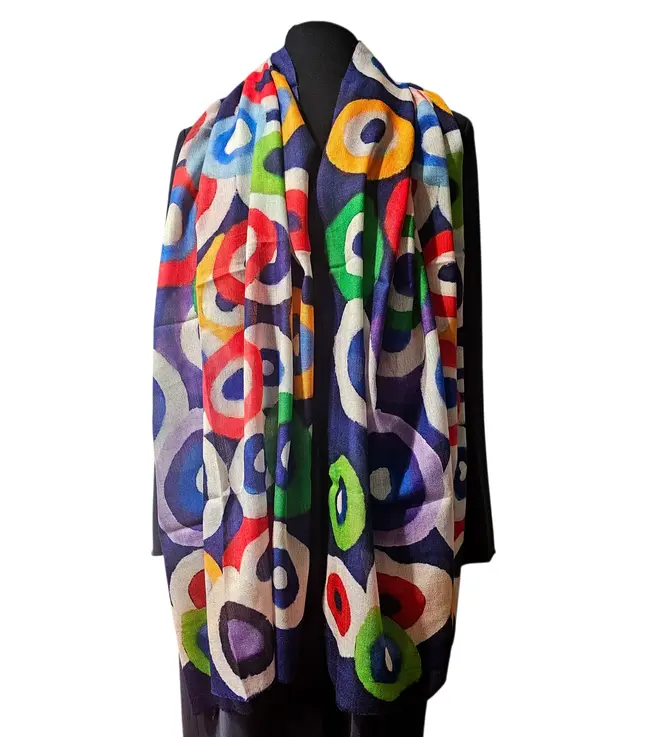 Sjaal kasjmier wol en zijde Bubbles blauw - 75x200cm