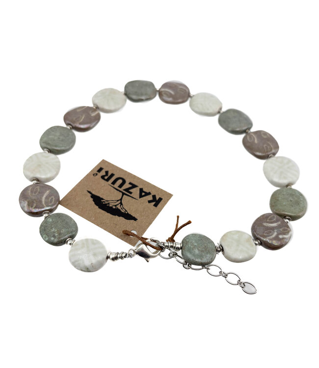 Necklace Kazuri Pitapat | Pure - grey - beige - white