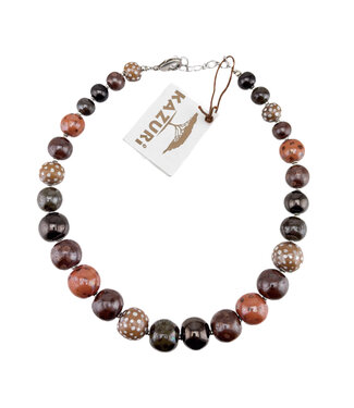 Kazuri Kazuri ketting keramiek - petit Tango Pure - bruin beige stippen