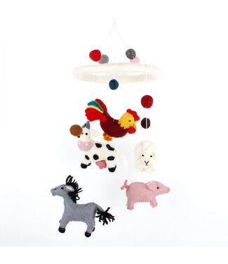 SjaalmetVerhaal Vilten mobiel met 5 boerderijdieren- H 50 x D19 cm