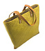 Palmleave bag with brown leather handles - natural