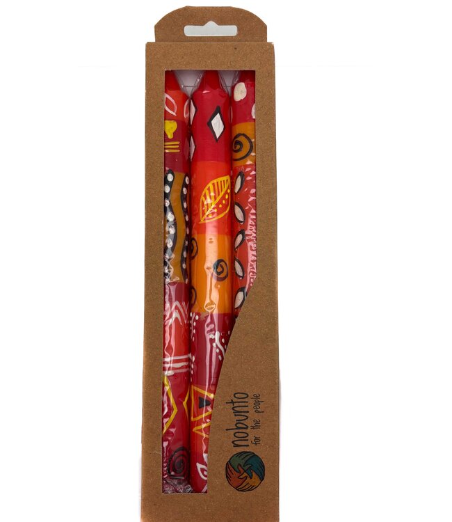 Painted candles African design - set of three -length 22 cm