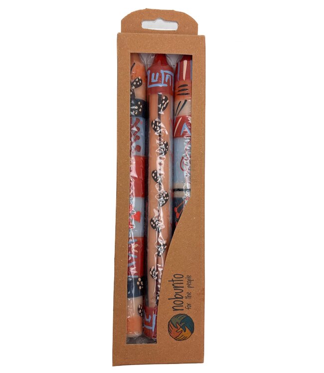 Painted candles African design - set of three -length 22 cm