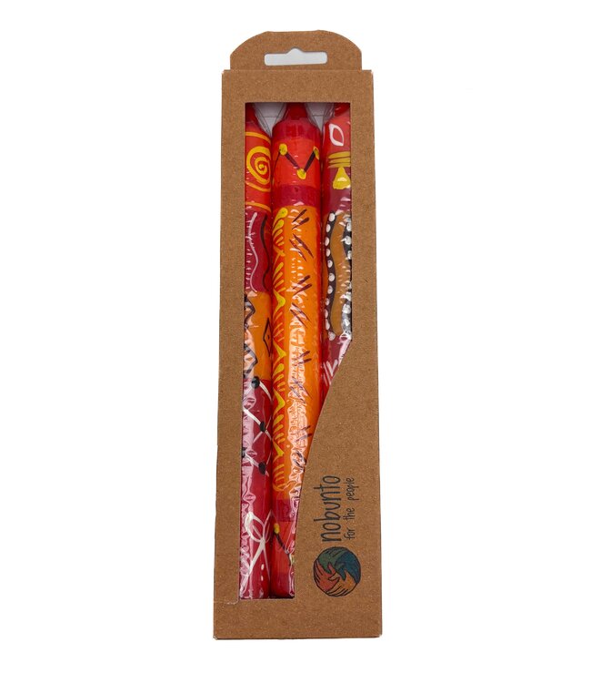 Painted candles African design - set of three -length 22 cm