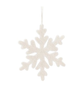 SjaalmetVerhaal Kersthangers vilt witte sneeuwvlok 16cm