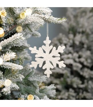 SjaalmetVerhaal Tree or wall decoration felt white snow flake 16 cm