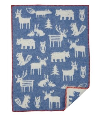 Klippan Wiegdeken eco wol Forest Blauw - dierenbos - 65x90 cm