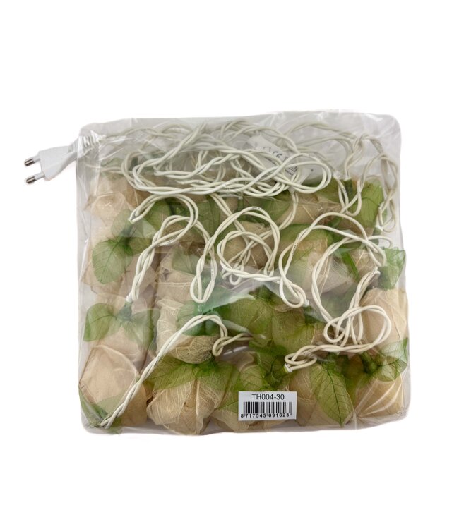 Light string with white roses - LED - 3 metres