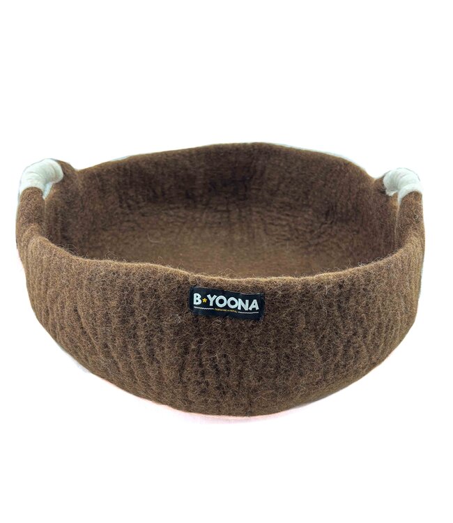 Vilten kattenmand / lectuurmand rond - bruin  D40xH15cm