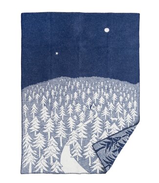 Klippan Plaid House in the Forest eco wol blauw - ecru